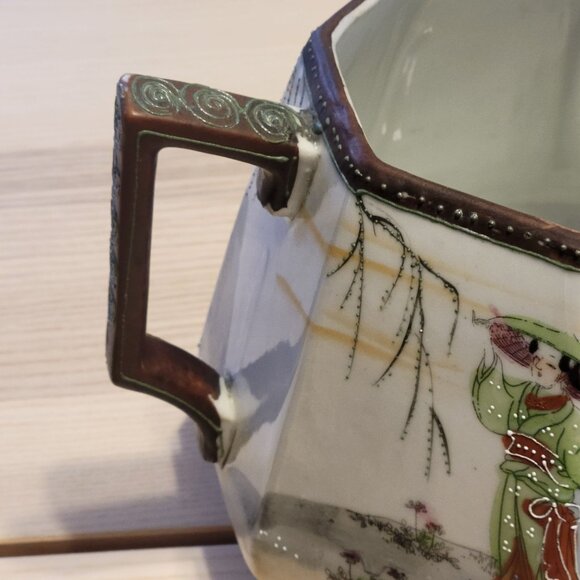 Vintage Antique Japanese Pitcher and Cup Set Geisha Asian Pattern Hand Painted - Picture 14 of 16